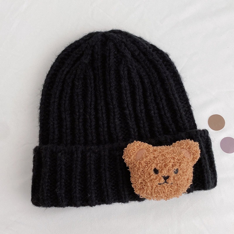 Mũ Beanie Dệt Kim Mềm Mại Giữ Ấm Hình Gấu Bông Đáng Yêu Cho Bé Trai Và Gái