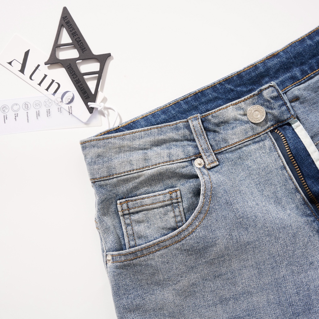 Quần Jean Nam Ghi Sáng Rách ATINO Chất Liệu Jean Pha Spandex Form Slim-Fit QJ1.1027