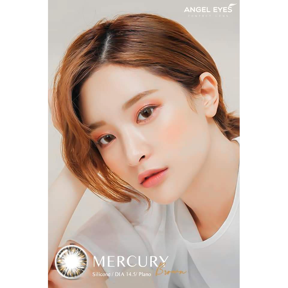 Lens nâu và lens xám giãn tròng Mercury thương hiệu Angel Eyes chất liệu Silicone Hydrogel đường kính 14.5 không có độ