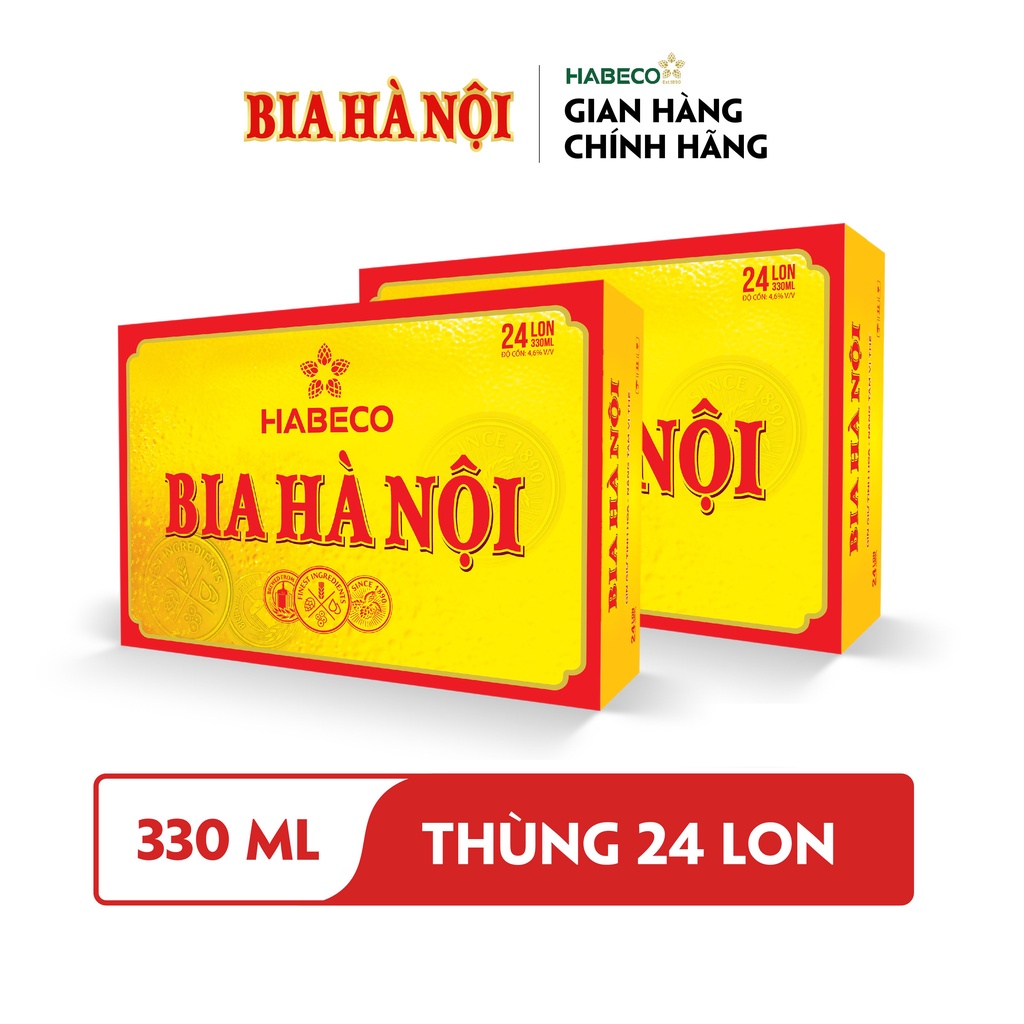 HỎA TỐC HÀ NỘI - COMBO 2 Thùng 24 lon Bia Hà Nội –  HABECO (330ml/lon)