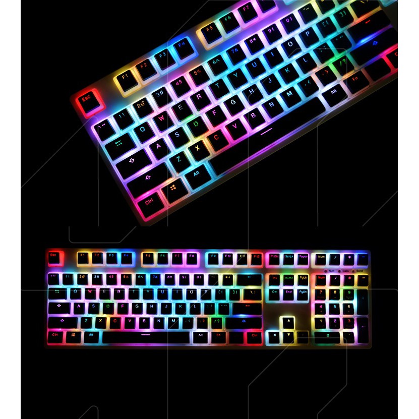 [Tặng keypuller thép] Keycap PBT 3D pudding - bộ nút bàn phím xuyên led màu đen / trắng 104 108 87