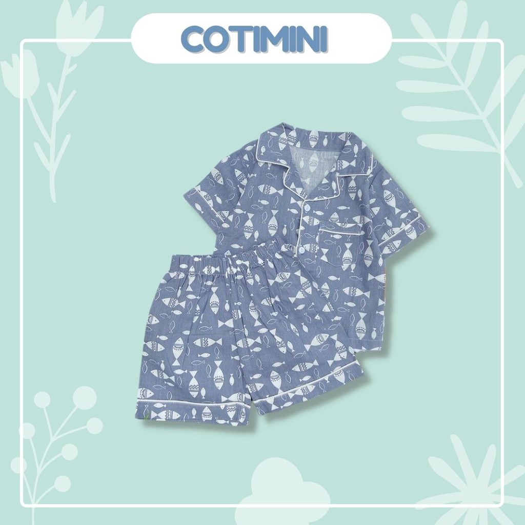 Bộ pijama cho bé bộ pyjama cộc tay hoạt tiết hoạt hình dễ thương vải kate thô cho bé 1-5 Tuổi Cotimini