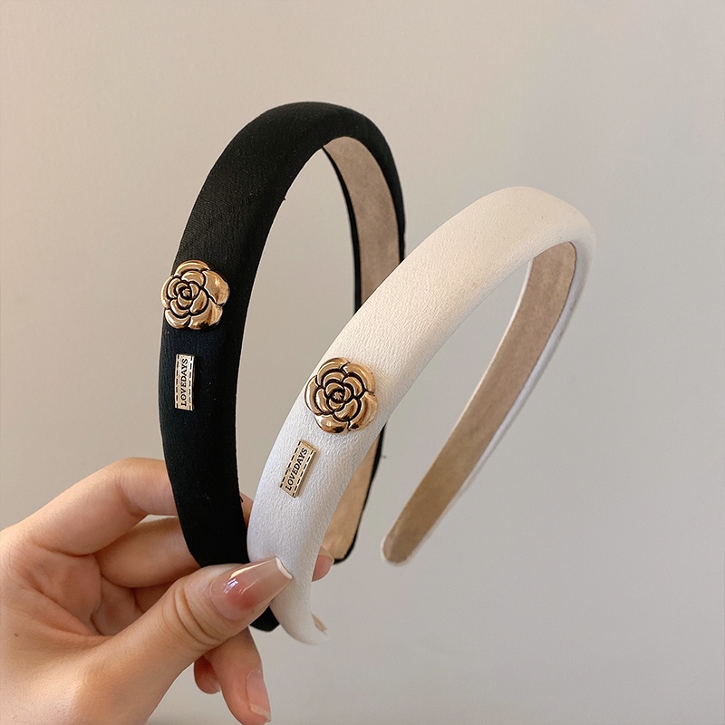 Băng Đô Cài Tóc Đính Hoa Trà Đen Trắng Kiểu Hàn Quốc Dễ Thương Cho Bé Gái