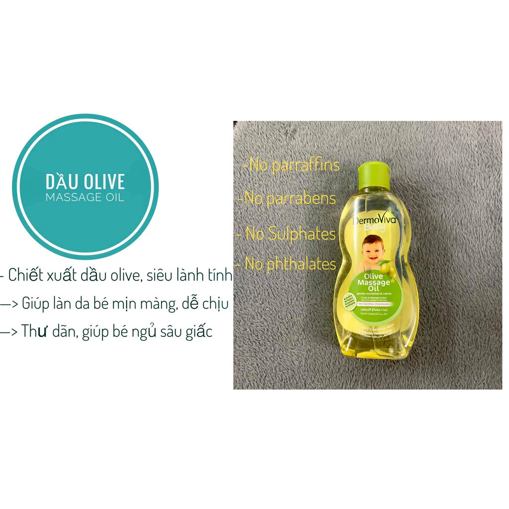 Dầu massage olive cho bé - Dermoviva baby olive massage oil 200ml