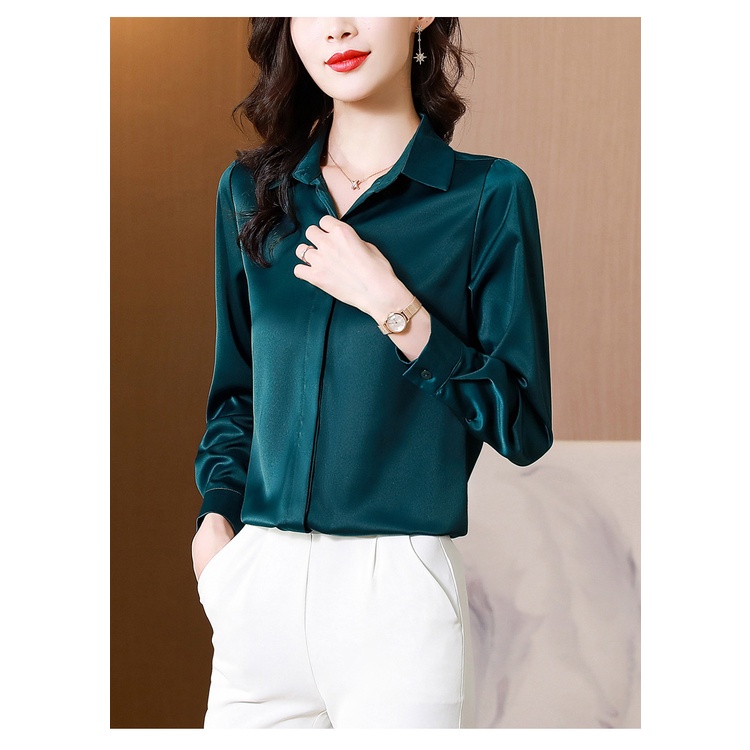 Áo Sơ Mi Nữ Công Sở Màu Xanh Lá Cổ Đức CHIPY Kiểu Hàn Quốc Vintage Ulzzang Form Rộng Dài Tay Đẹp Chất Lụa Cao Cấp A2X | BigBuy360 - bigbuy360.vn