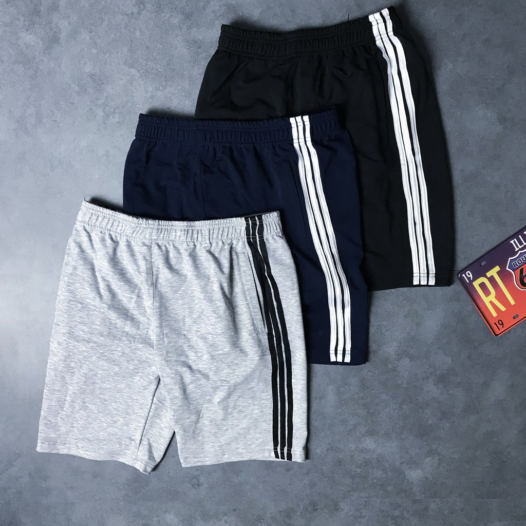 Quần Đùi Nam Thể Thao 3 Sọc, Chất Nỉ Da Cá Bền Bỉ, Mặc Thoải Mái Dễ Chịu