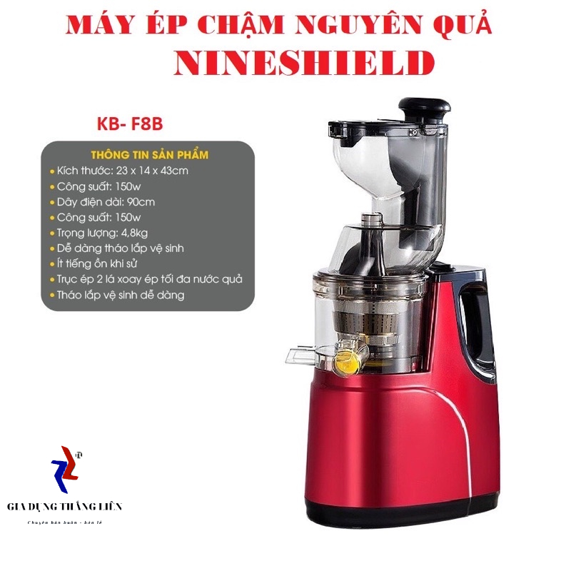 Máy ép chậm cổ rộng chính hãng Nineshield KB - F8 , Máy ép chậm trái cây hoa quả ép nguyên quả mạnh mẽ kiệt bã đến 97%