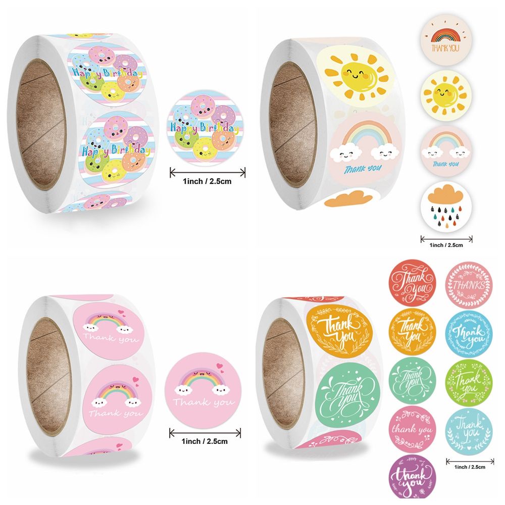 Nhãn dán in chữ Thank you hình hoạt hình đa dạng độc đáo trang trí gói quà diy