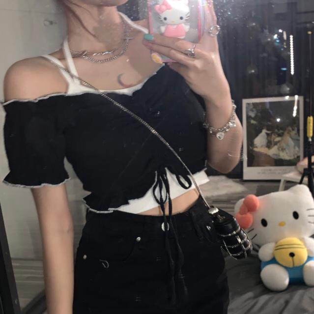 Áo Yếm Áo Nữ Hot Girl Ngắn Tay Áo Khoác Ngoài Nữ Mùa Hè Hở Vai Hở Vai Gợi Cảm Phần Ngắn