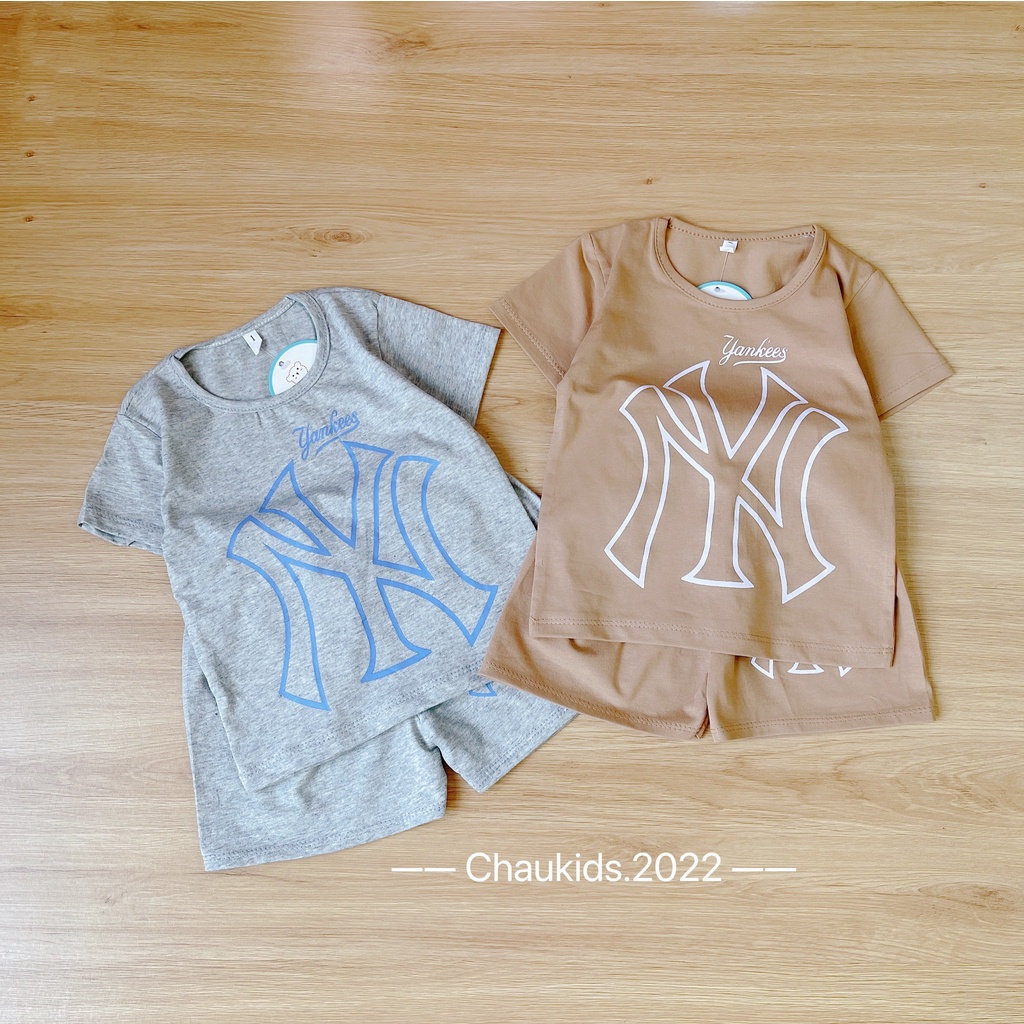 Bộ cộc tay bé trai, bé gái, bộ quần áo mùa hè in N.Y chữ to chất cotton cho bé