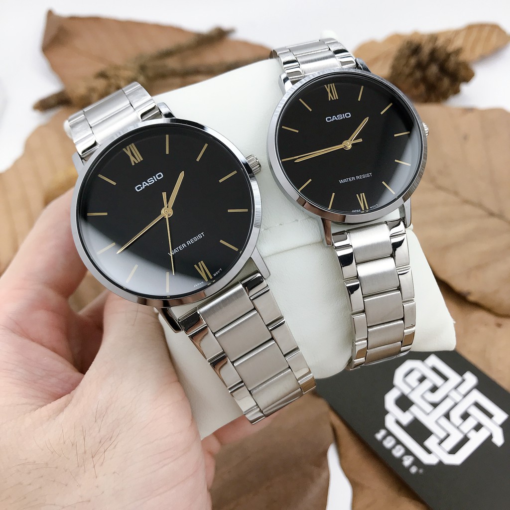 Đồng hồ cặp Casio MTP-VT01D-1B / LTP-VT01D-1B dây thép không gỉ, chống nước, hàng chính hãng