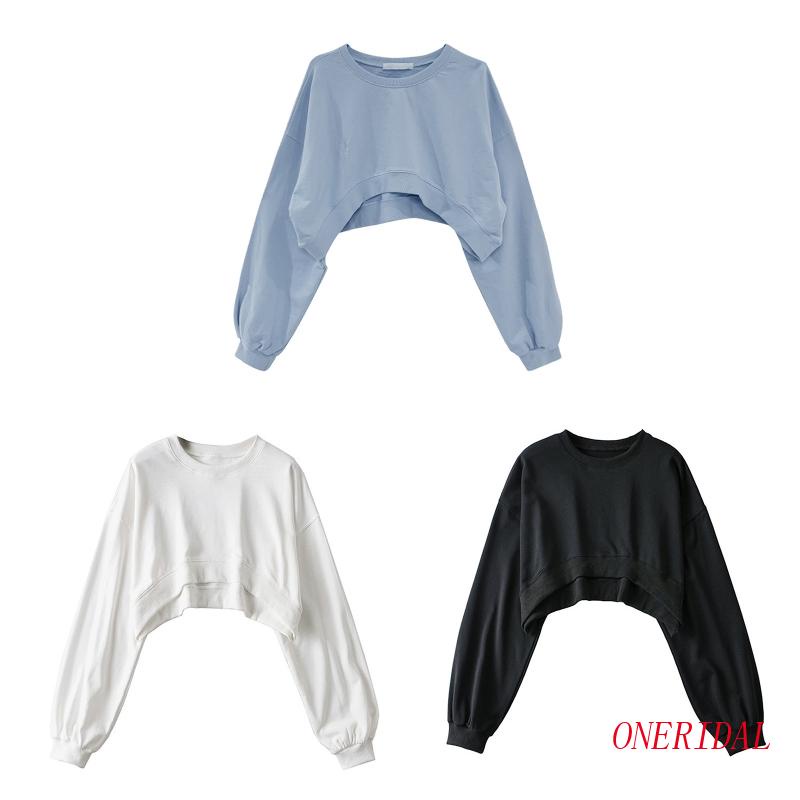 ONERI Women's Long Sleeves Cropped Sweater Top Casual Cute Pullover Cropped Sweatshirt