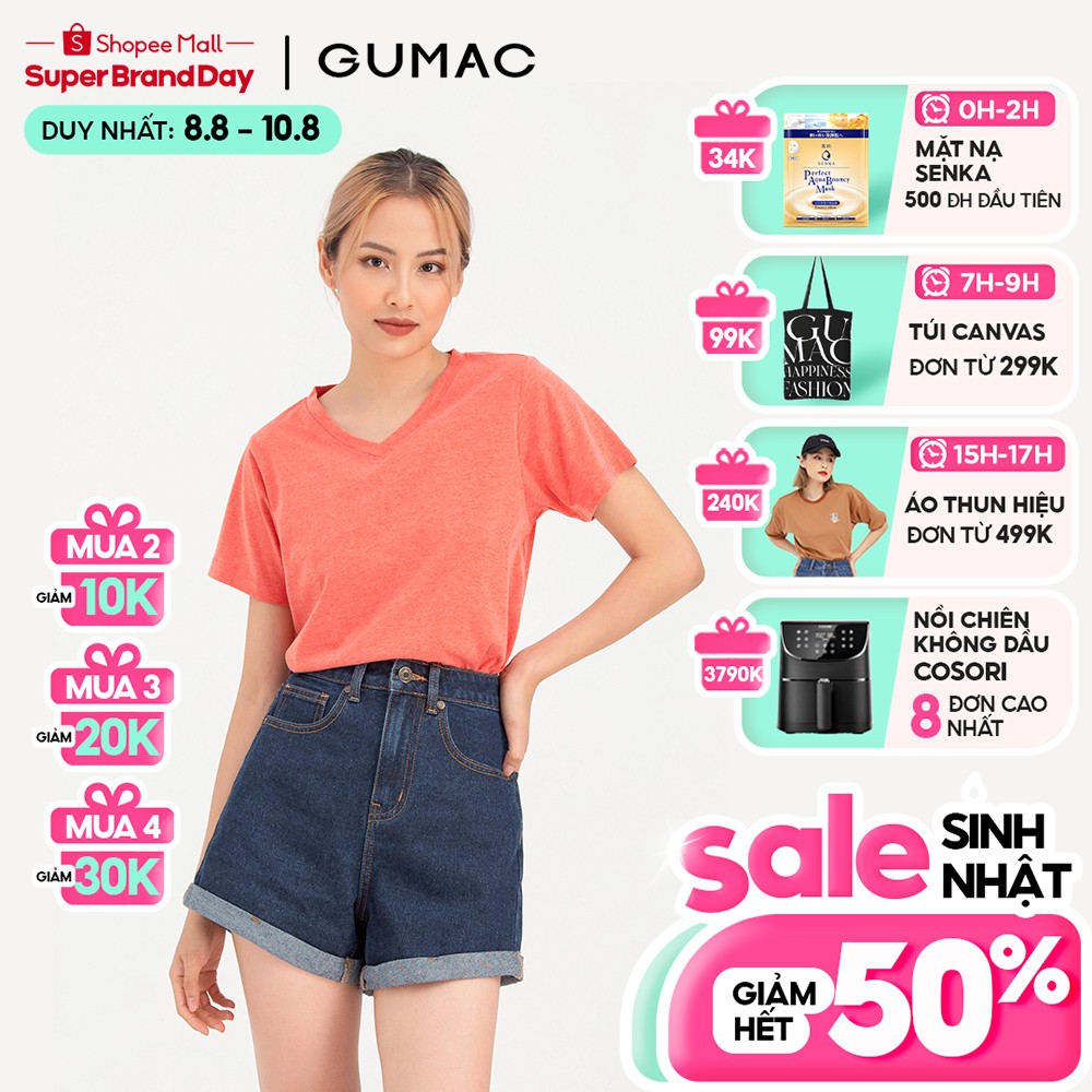[Mã WABRGUM giảm 10% tối đa 30K đơn 99K] Áo thun nữ cổ tim cơ bản thời trang nữ GUMAC form basic năng động ATC04020 | BigBuy360 - bigbuy360.vn