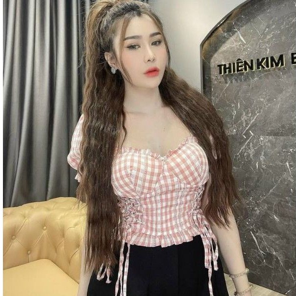 Áo sọc CARO Mod Ngực dây cột kiểu phôm ĐẸP