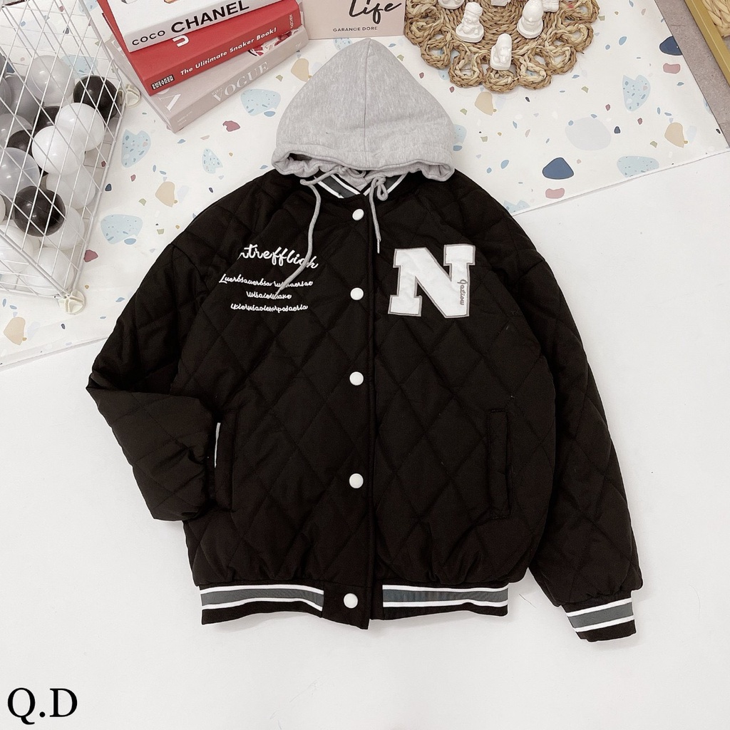 Áo phao trám bomber có mũ nam nữ cực ấm