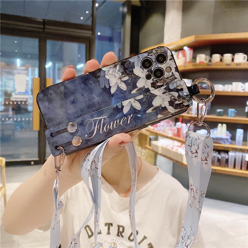Ốp Điện Thoại Họa Tiết Hoa Có Dây Đeo Cho Samsung Galaxy S10 5G S20 Plus S21 FE S22 S23 Ultra