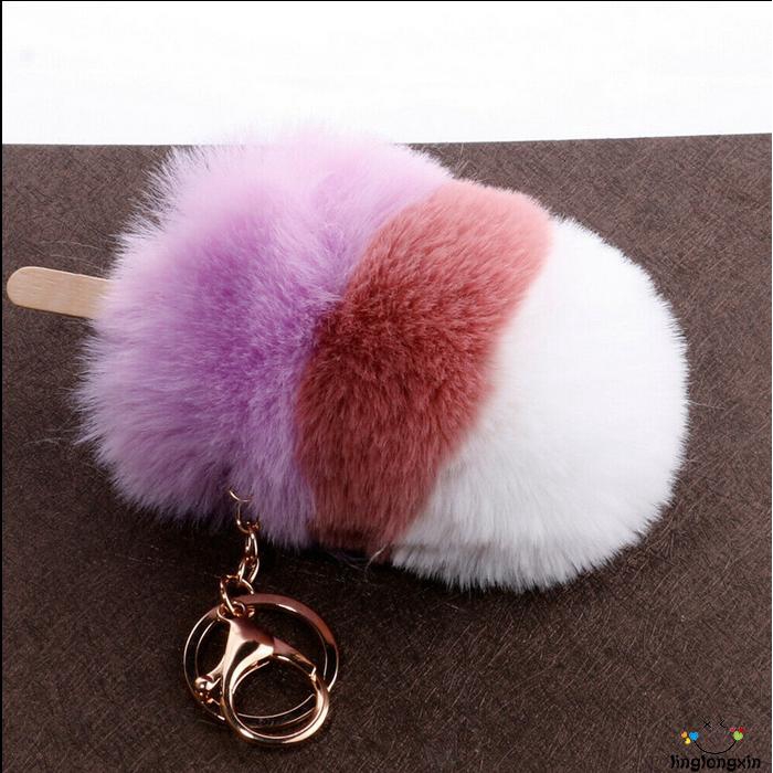Quả cầu lông xù xinh xắn gắn móc khóa hình thỏ siêu dễ thương
