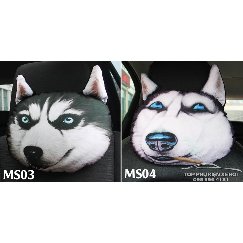 Gối tựa đầu 3D hình chó Husky cho ô tô