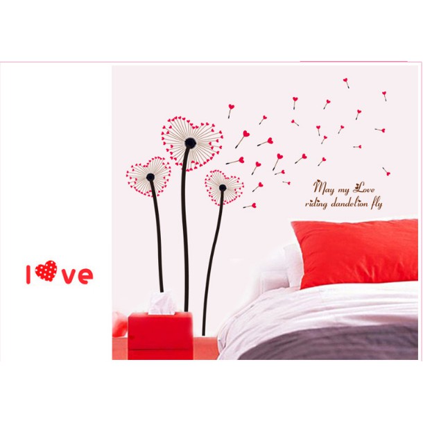 Decal trang trí tường - Hoa Bồ Công Anh Trái Tim Đỏ