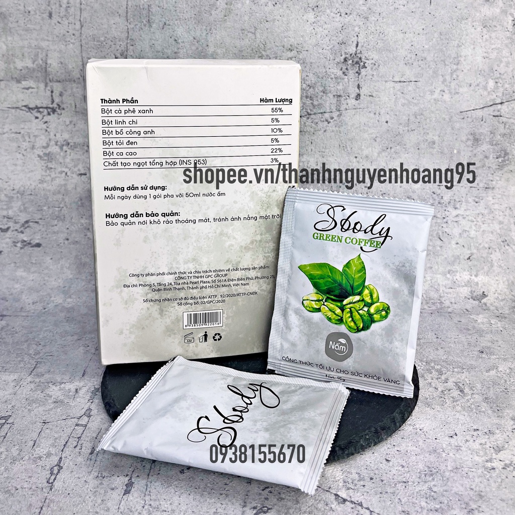 Nấm caphe Giảm cân Sbody green coffee, giảm cân, đẹp dáng - hộp 12 gói