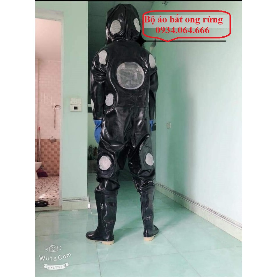 Bộ quần áo bắt ong rừng liền ủng và găng tay cao cấp 2021 có 3 quạt và 12 lỗ thoáng khí full mát