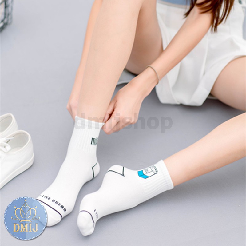 Tất Nam Nữ Cổ Cao Unisex Họa Tiết Khùng Long Xanh Đáng Yêu