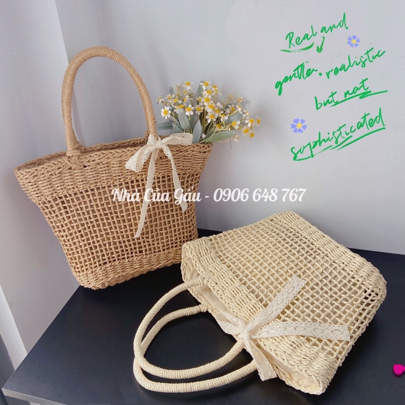 Túi cói lưới vintage cao cấp cầm tay cực chất