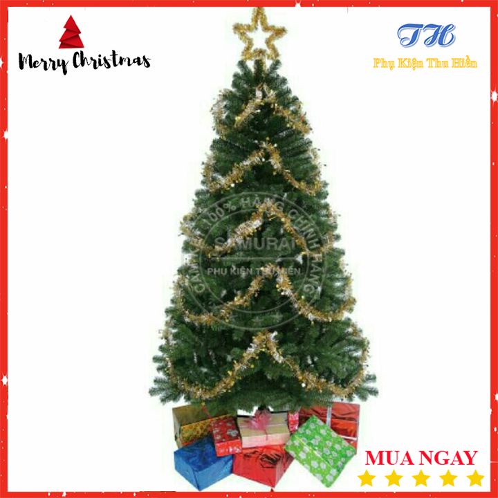 Cây Thông Noel 2m, 2m1, 2m4  Kèm Dây Đèn Led, Ngôi Sao Đỉnh Và Dây Kim Tuyến Trang Trí Giáng Sinh
