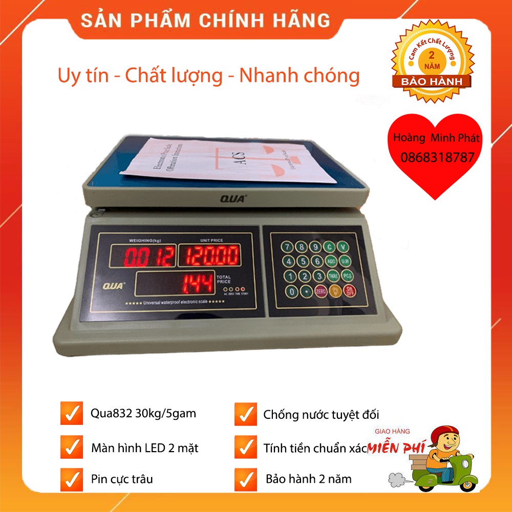 CÂN TÍNH TIỀN CHỐNG NƯỚC💥💥💥CÂN HẢI SẢN 30kg/5gam QUA832💥💥💥Bảo Hành 2 Năm