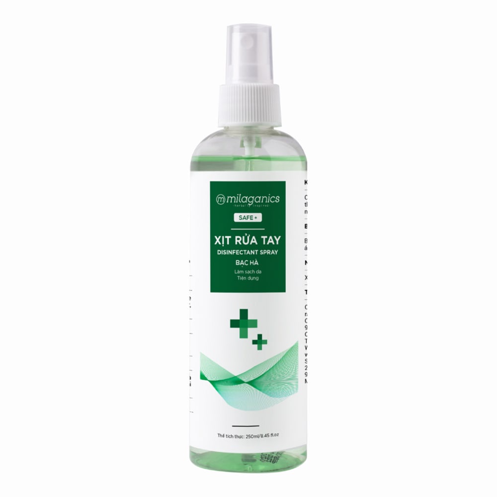 Xịt Rửa Tay Bạc Hà Làm Sạch Da, Dưỡng Ẩm Không Gây Khô Da MILAGANICS 250ml (Chai)