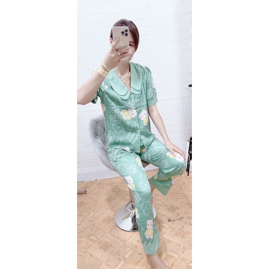 Đồ Bộ Pijama Nữ Lụa Mango Cao Cấp,Tay Ngắn Quần Dài,Chất Vải Mềm Mịn,Siêu Mát MT0422