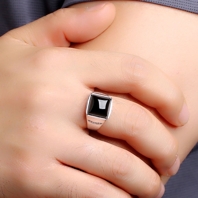 Nhẫn Hở Đính Đá Zircon Màu Đen Thiết Kế Hở Đơn Giản Thời Trang Cho Nam Và Nữ