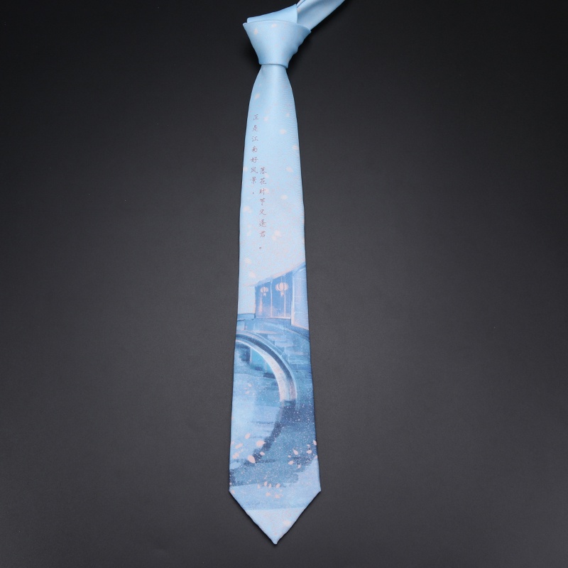 Cà Vạt Đồng Phục Nhỏ In Họa Tiết Phong Cách Trung Hoa Cho Nam Và Nữ