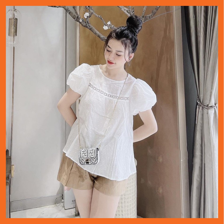 Bộ mặc nhà nữ kiểu Babydoll bánh bèo tay ngắn vai bồng, đồ mặc nhà nữ kèm quần Sooc - SN05 | WebRaoVat - webraovat.net.vn