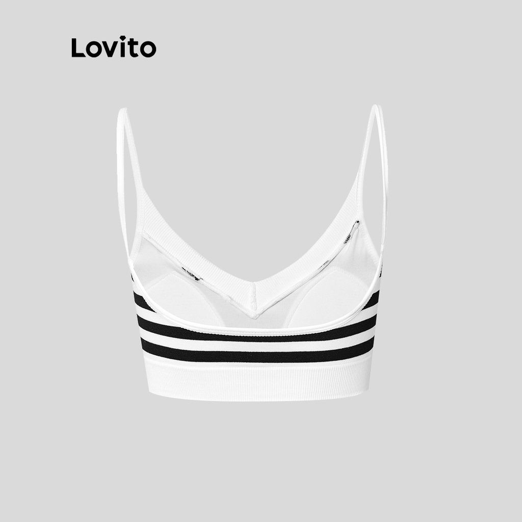 Lovito Yoga thể thao Dây đeo mỳ Ý Có thể tháo rời Đệm V Cổ thoải mái Phụ nữ đàn hồi tốt Áo ngực thể thao L34AD109 (Đa màu / Đen và Trắng)