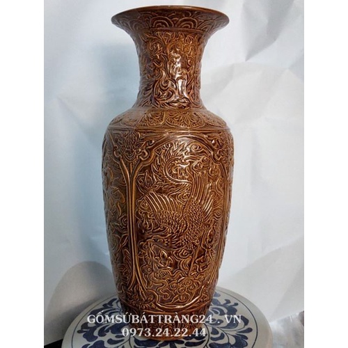 LỌ LỘC BÌNH PHONG THỦY CAO 43 cm HÌNH LONG PHỤNG LỤC BÌNH GỐM BÁT TRÀNG LỌ HOA CẮM CÀNH ĐÀO