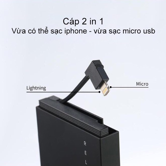 SẠC DỰ PHÒNG REMAX RPP-65 DÒNG 10.000mAh kiêm dây sạc 2 in 1 iPhone và micro