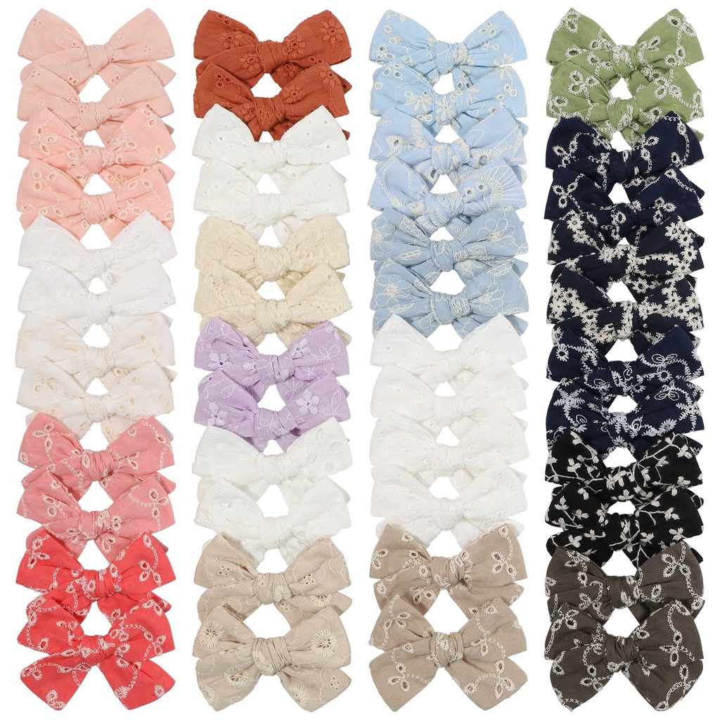 Set 2 Kẹp tóc KIDSBOWS nơ vải cotton thêu họa tiết xinh xắn dễ thương cho bé gái