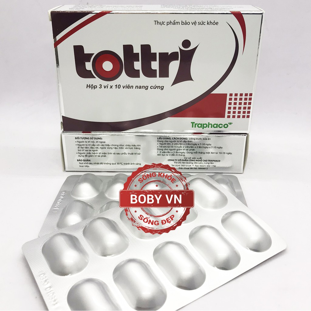 TOTTRI - Hỗ trợ cho người bị bệnh Trĩ - Chính hãng Traphaco -  (Hộp 3 vỉ x 10 viên nang cứng)