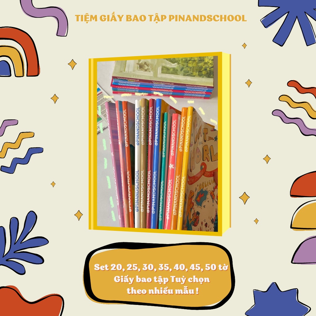 Set 20, 25, 30, 35, 40, 45, 50 tờ Giấy bao tập Tự chọn theo nhiều mẫu - Chất liệu giấy in dày vừa, màu in tươi sáng