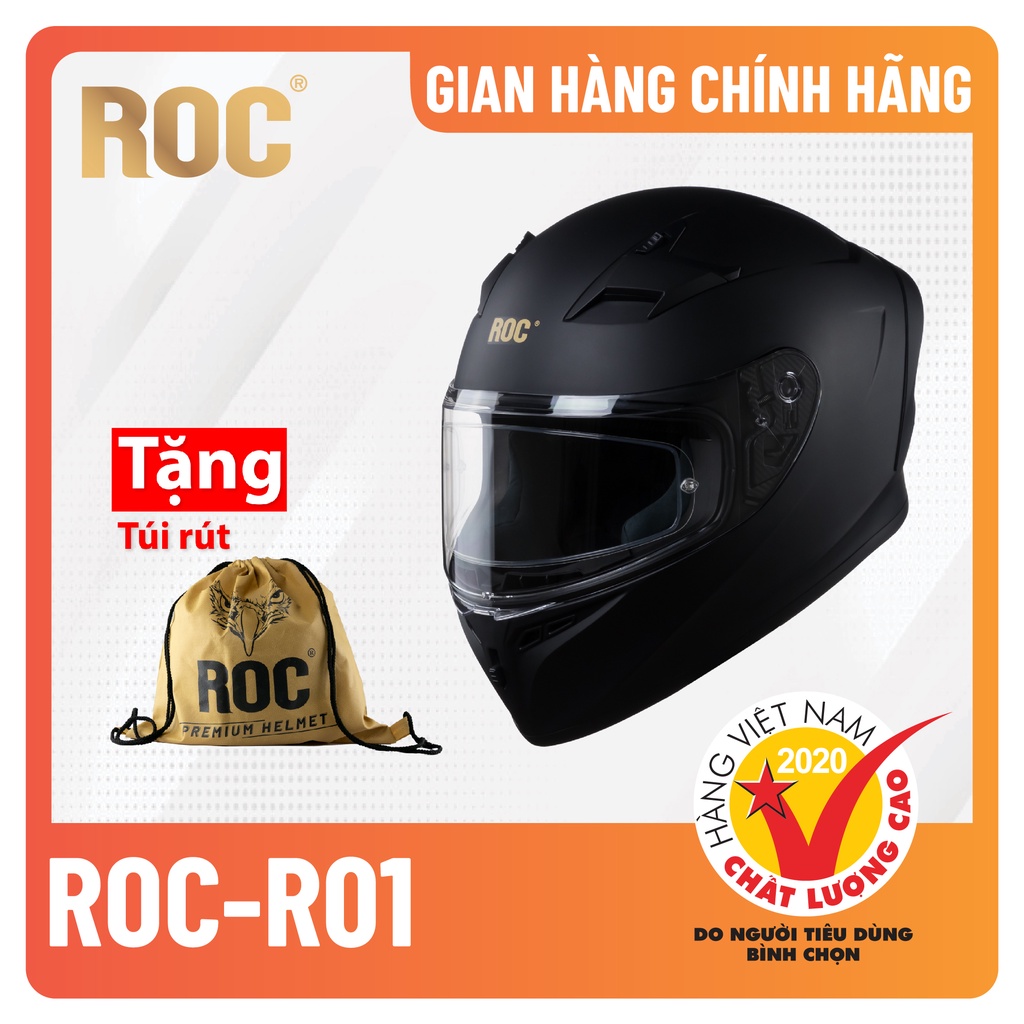 Nón Bảo Hiểm Fullface Thời Trang Cao Cấp ROC R01 An Toàn Chất Lượng, Ôm Đầu, Bảo Hành Chính Hãng 1 Năm