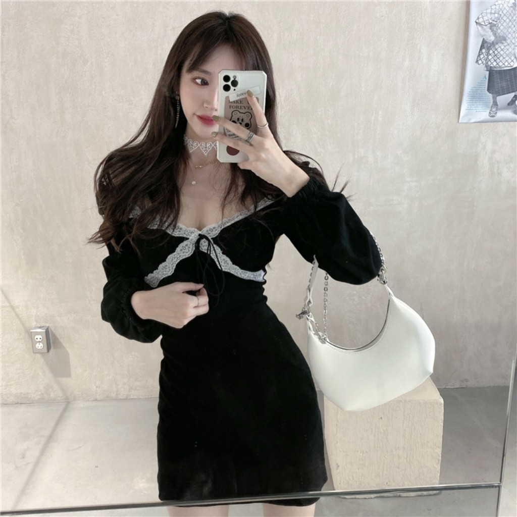 Đầm Trể Vai Viền Ren Ulzzang