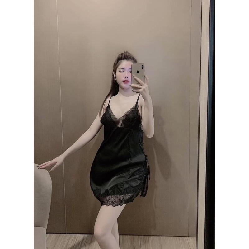 Váy Ngủ Hai Dây Lụa Sexy Cao Cấp Đầm Mặc Nhà Gợi Cảm Quyến Rũ F07