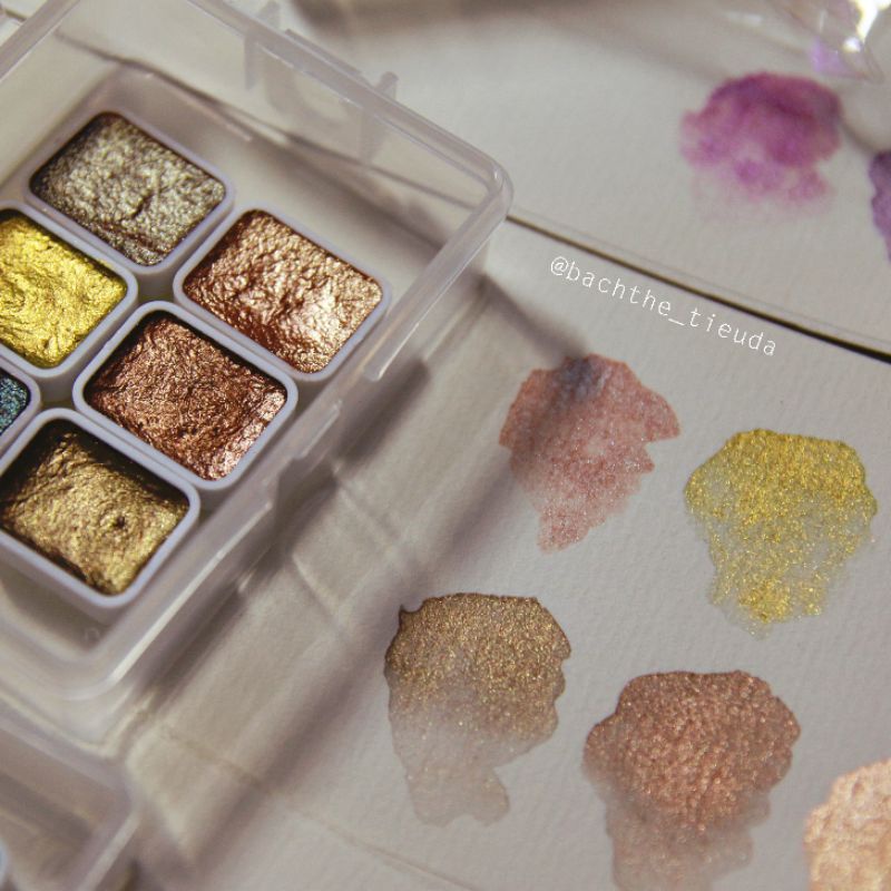 [Tiểu Dạ] Pocket màu nước nhũ - 1ml x 6 màu - Các tông màu độ loang tốt