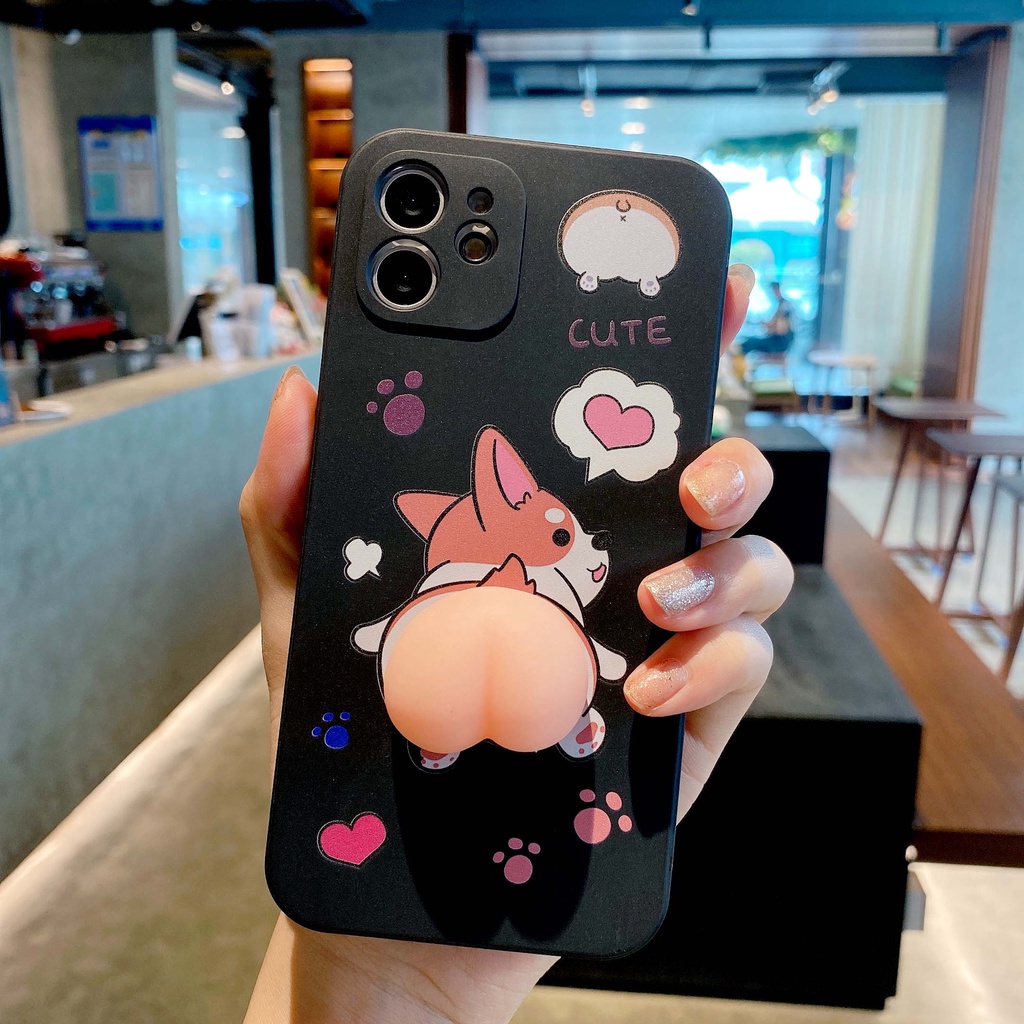 Cute 3D Cartoon Soft Dog Corgi Silicone Butt Phone Case For iPhone 11 12 Pro Max 7 8 Plus SE2020 X XR XS Mini Cover Funda Coque