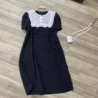 ( 40-75kg) Đầm Bầu Ngắn Tay - Váy bầu pha boi trắng thêu màu xanh tha