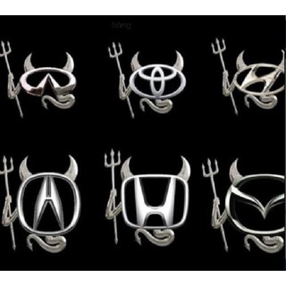 Tem Trang trí logo mặt quỷ dễ thương vàng.