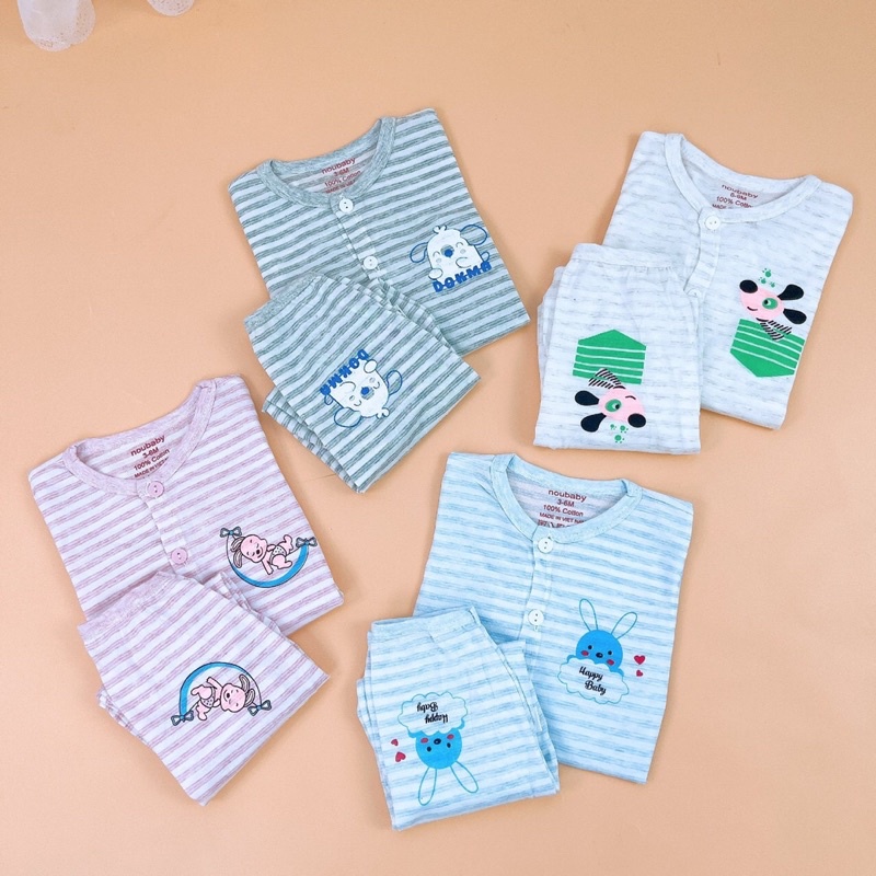 Đồ bộ dài tay kẻ sọc noubaby thông hơi có nút
