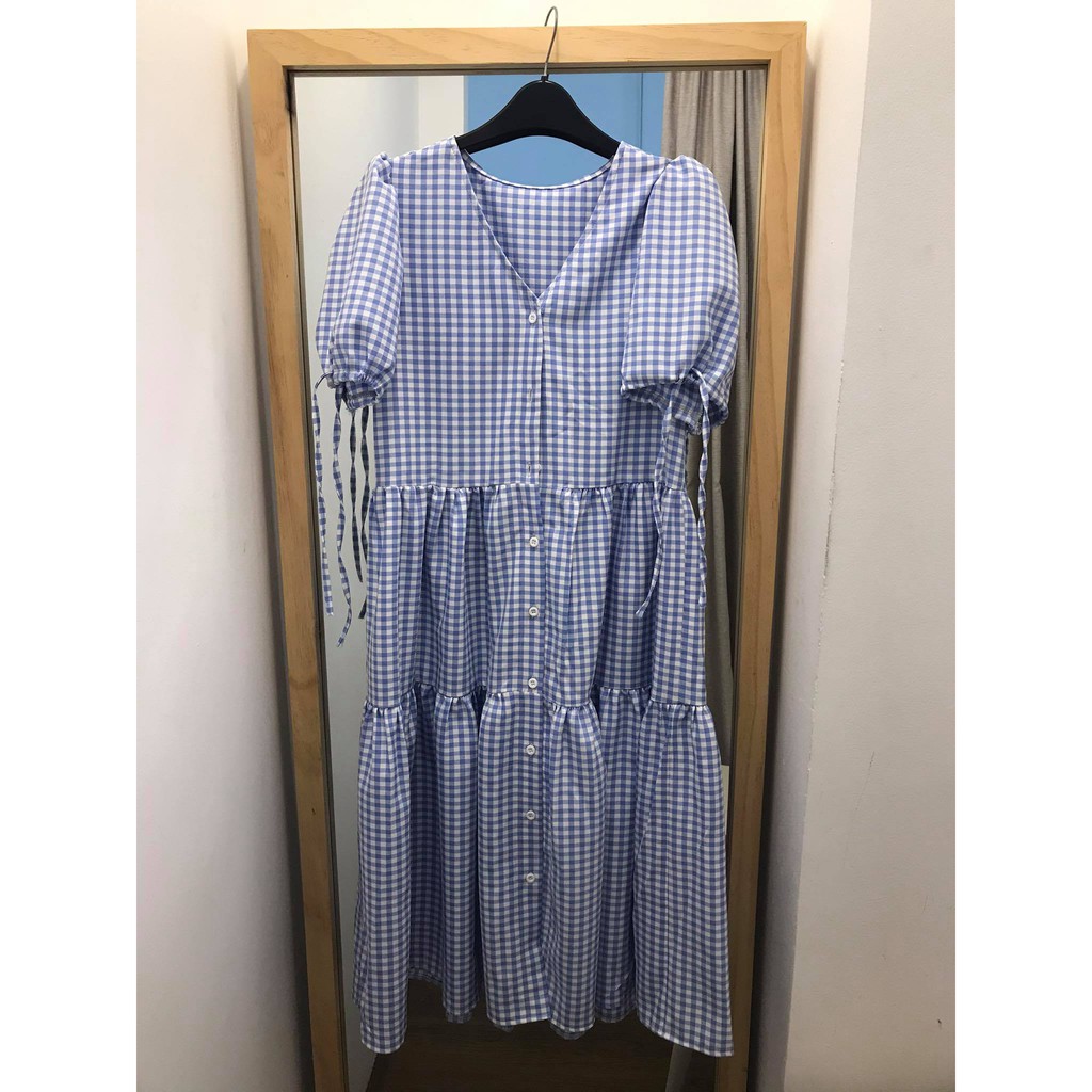 Bomi Dress - Đầm babydoll caro nút