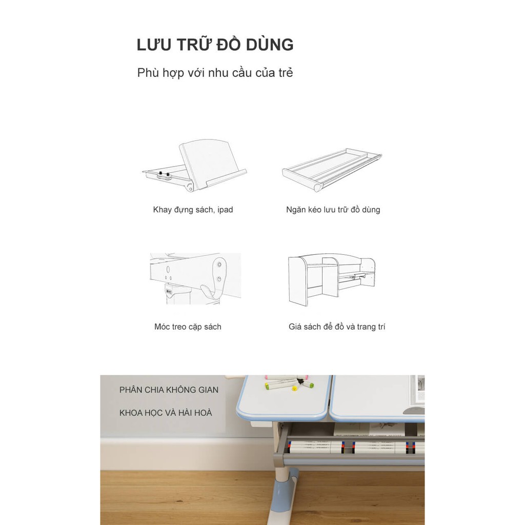 Bàn học sinh chống gù chống cận BSUC mã DRZ-71000  xuất khẩu châu Âu cao cấp, thế hệ mới nhất 2020